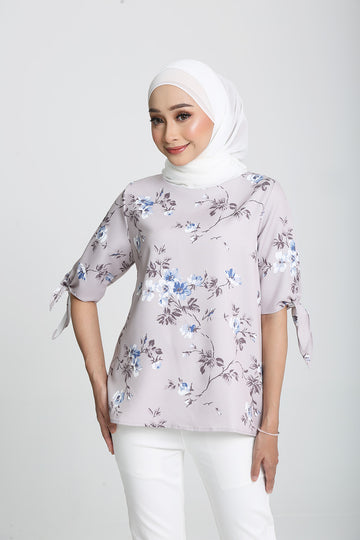 Mayer Floral Print Blouse in Grey